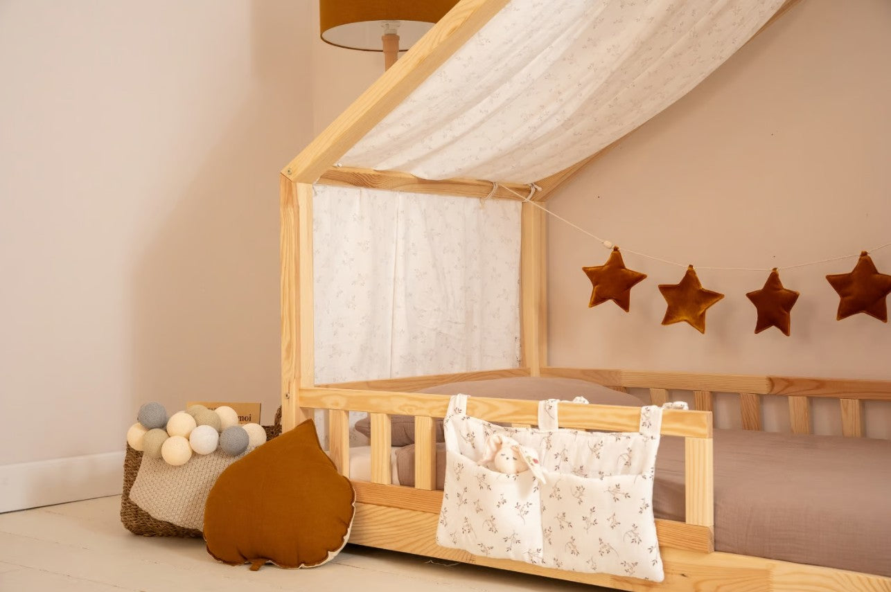 Baldachim do łóżka domek – wzór Kwiat Bawełny – model DK