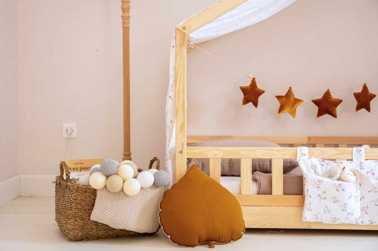 Baldachim do łóżka domek – wzór Kwiat Bawełny – model DK